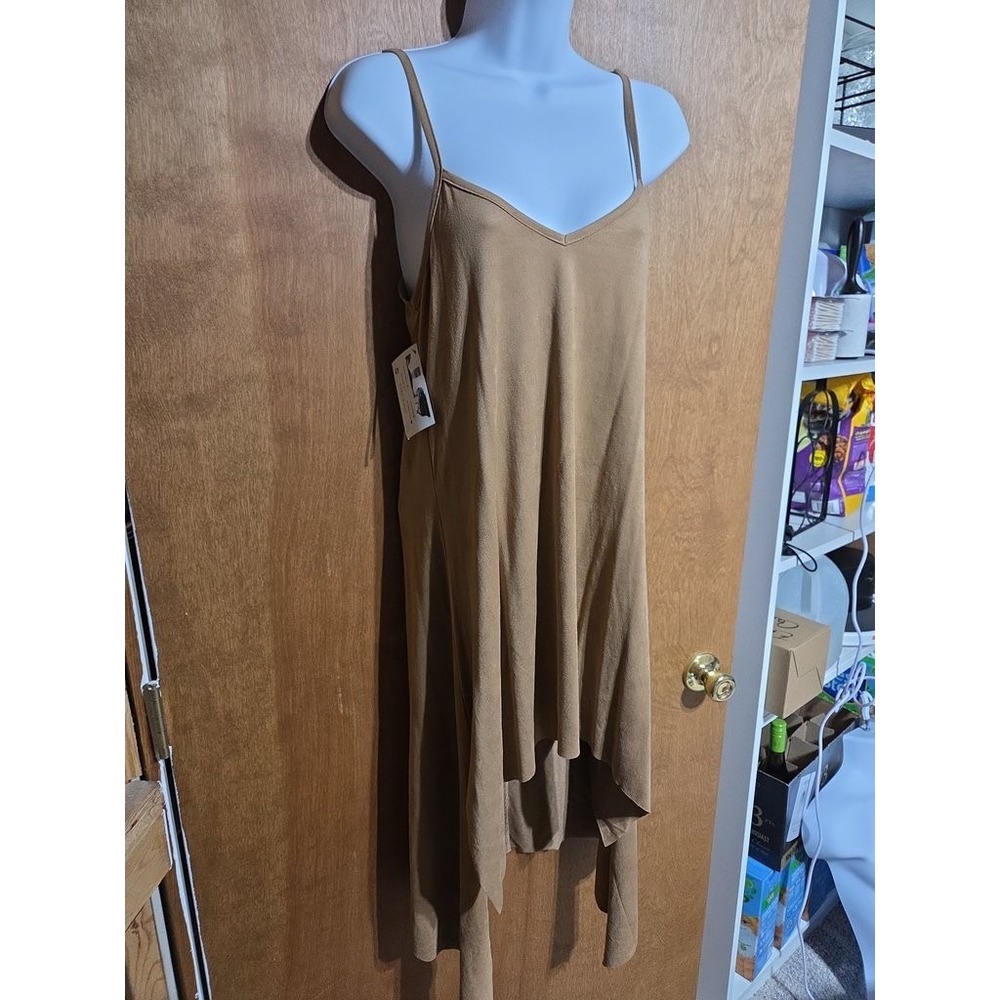 Danielle Danea Small Tan High Low Slip Dress Minimalist Coastal Grandma NWT